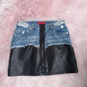 Signature 8 faux leather and jean skirt